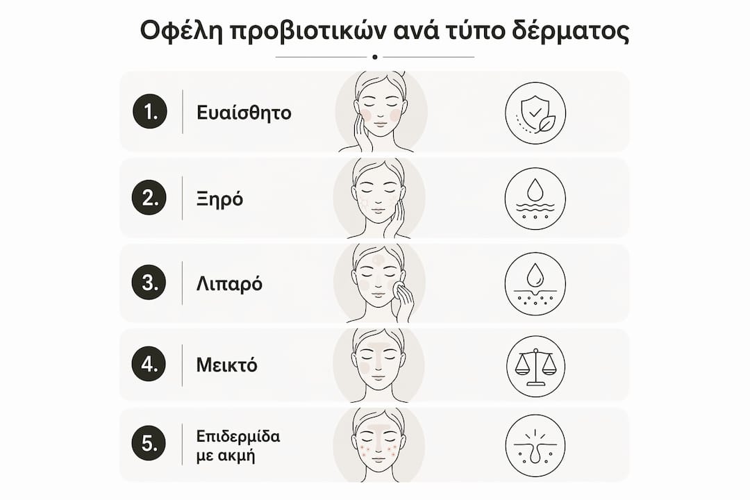 Infographic: Τα οφέλη των προβιοτικών για κάθε τύπο δέρματος