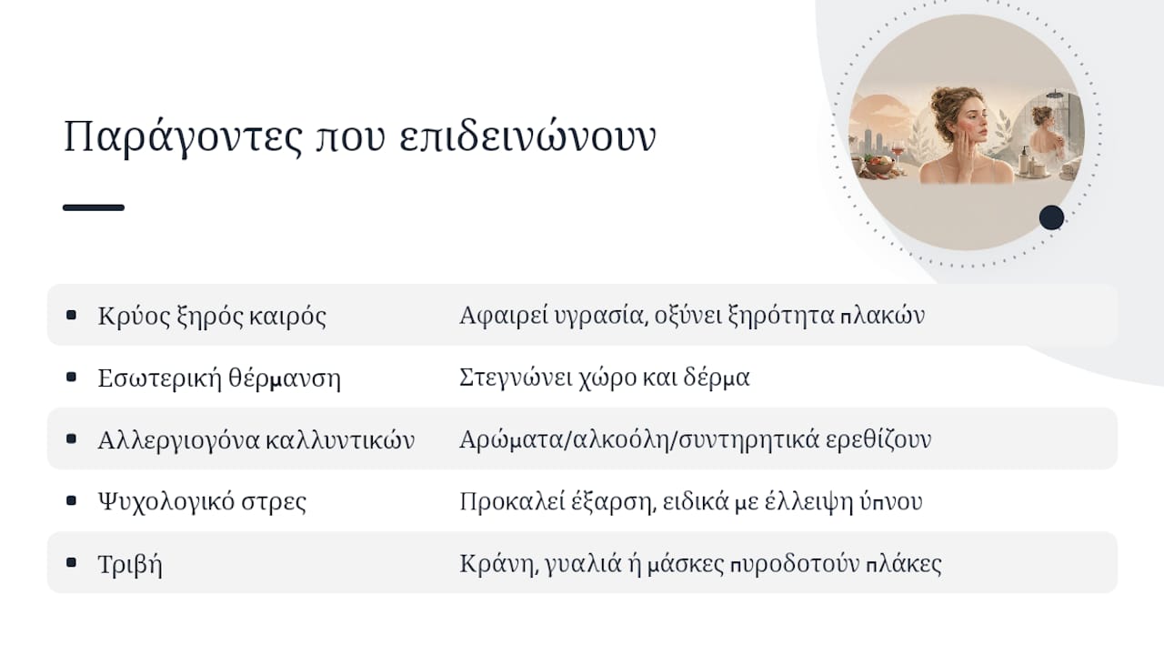 Πέντε συνηθισμένοι παράγοντες που πυροδοτούν εξάρσεις ψωρίασης στο πρόσωπο