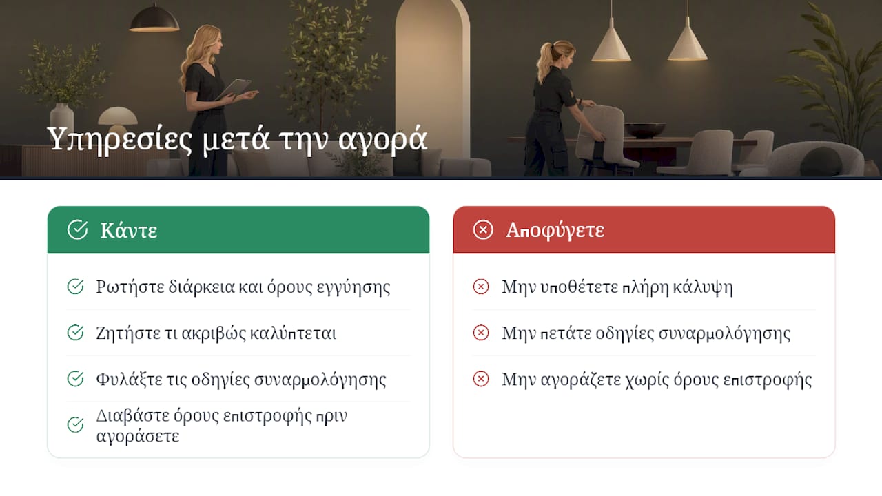 Υπηρεσίες μετά την αγορά: εγγύηση, επισκευές και επιστροφές — overview diagram