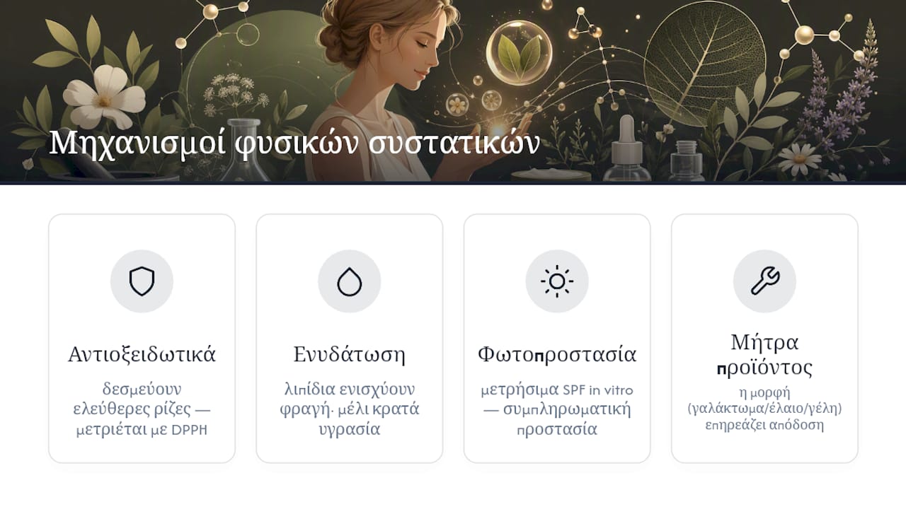 Πώς δρουν τα φυσικά συστατικά στο δέρμα — overview diagram