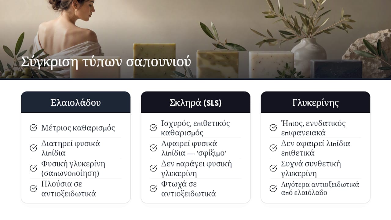 Σύγκριση ανάμεσα σε τρεις διαφορετικούς τύπους σαπουνιού