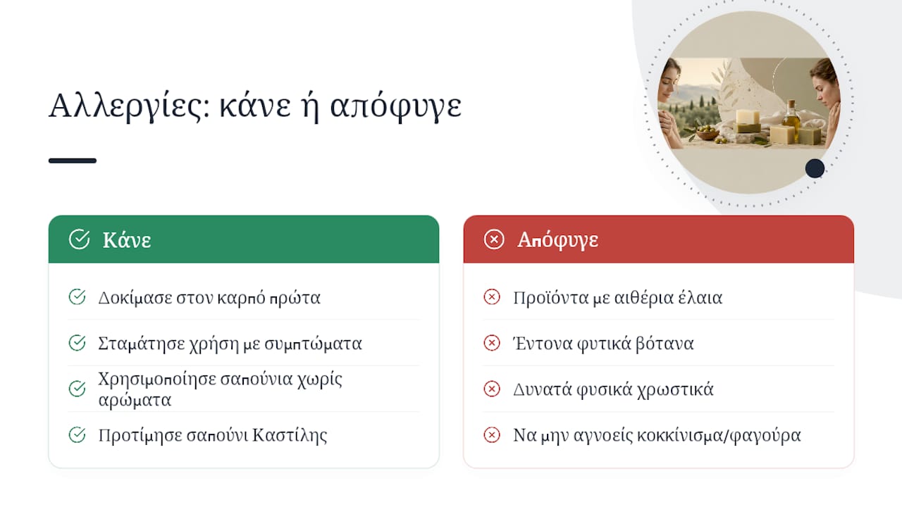 Πιθανές αλλεργίες και ευαισθησίες που μπορεί να προκαλέσει το σαπούνι ελαιολάδου — overview diagram