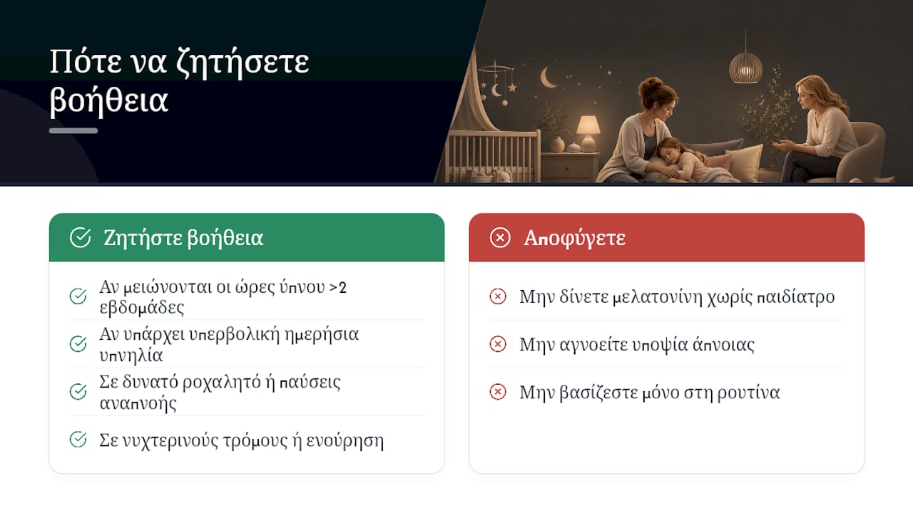 Πότε να ζητήσετε βοήθεια από παιδίατρο ή ειδικό ύπνου — overview diagram