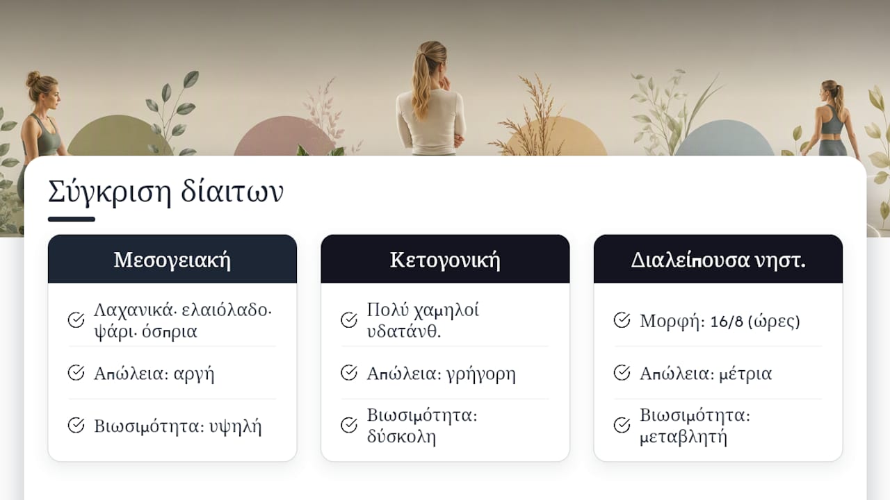 Σύγκριση τριών διαφορετικών διατροφικών προσεγγίσεων