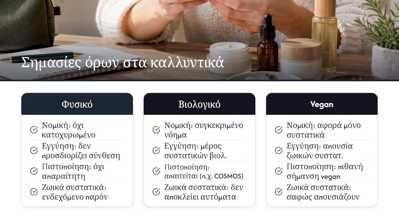 Σύγκριση ανάμεσα σε φυσικές, βιολογικές και vegan πιστοποιήσεις