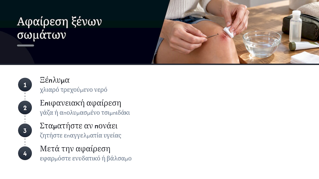 Οδηγίες για ασφαλή αφαίρεση ξένων σωμάτων από εκδορές