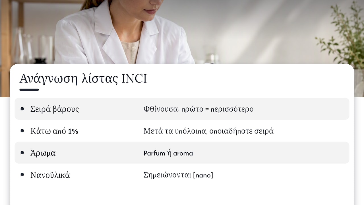 Σειρά και ειδικές ενδείξεις στη λίστα INCI